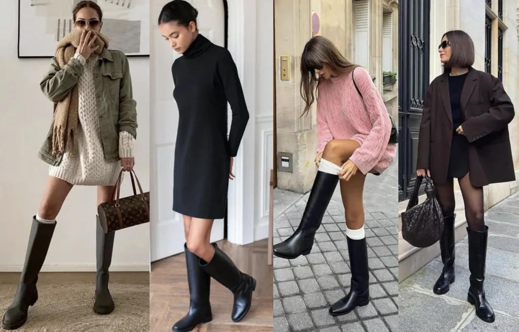 casual dresses with boots How to Style Your in Fall and Winter Short boots Color:Midnight/Dark Navy & Silver Waisted ZESICA Short Sleeve Bodycon