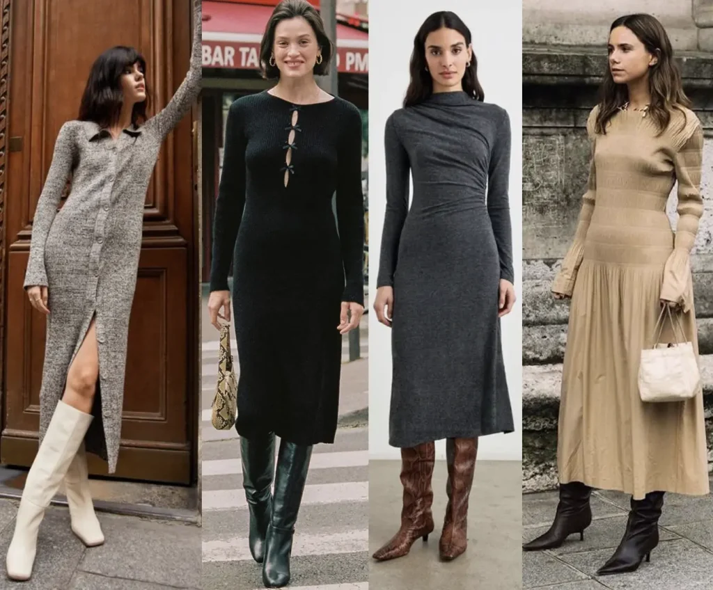 How to Style Your Dresses with Boots in Fall and Winter